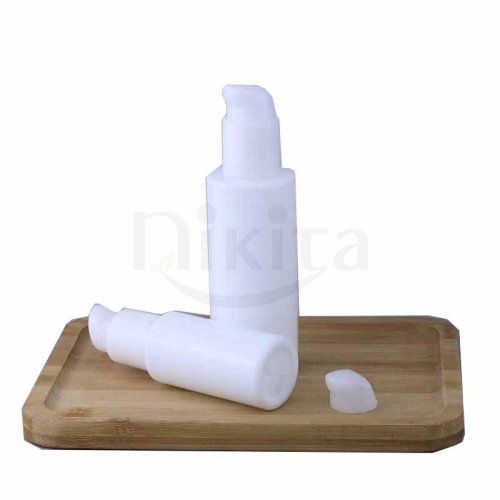 In stock luxury cylinder 40ml 100ml 120ml 200ml round opal white porcelain glass cosmetic essential oil serum pump bottle
