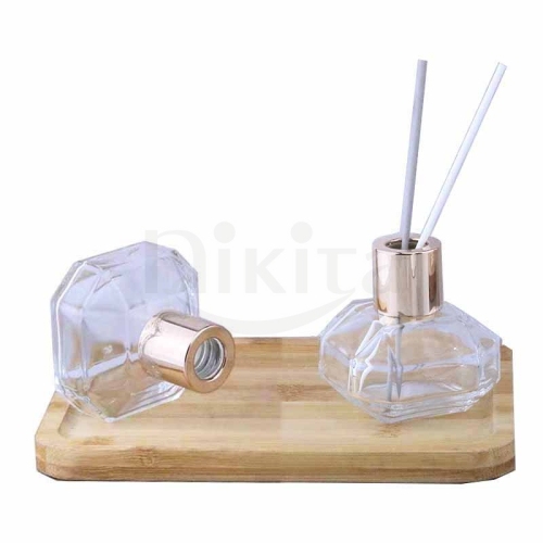 In stock High End 100ml Empty Unique Square Shape Diffuser Aroma Glass Bottle with Gold Lid(GFP10-C)