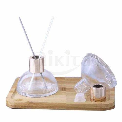 Elegant French Styler 100ml Empty Transparent SemiCircle Round Aroma Diffuser Glass Bottle with gold lid(GFP13-C)