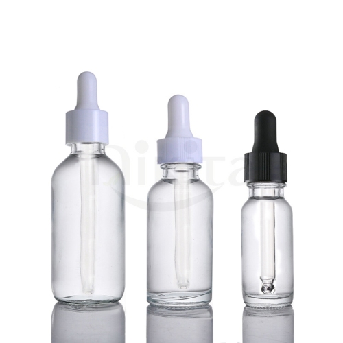 In stock empty 15ml 0.5oz 30ml 1oz 60ml 2oz 120ml clear glass boston round dropper bottle for cosmetic essential oil