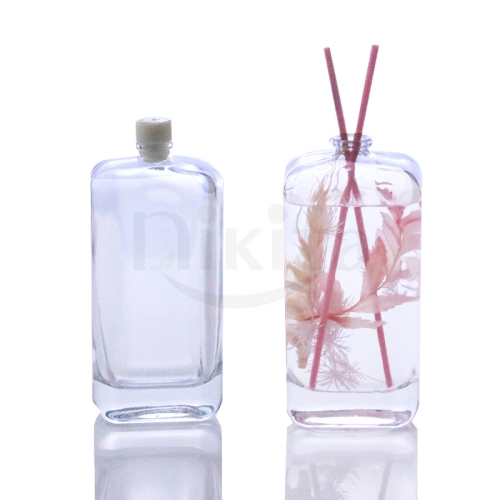 Luxury 50ml 100ml Empty Custom Transparent round shoulder square Aroma diffuser Glass bottle (GFP09-C)
