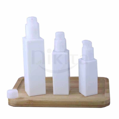 High quality empty 1oz 30ml 50ml 100ml square white porcelain glass serum bottle with cream pump