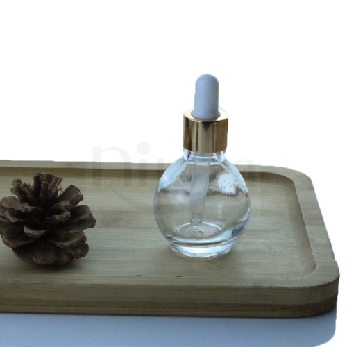 New fashion 10ml 30ml 1oz ball shaped thick clear glass cosmetic essential oil bottle with serum pipette