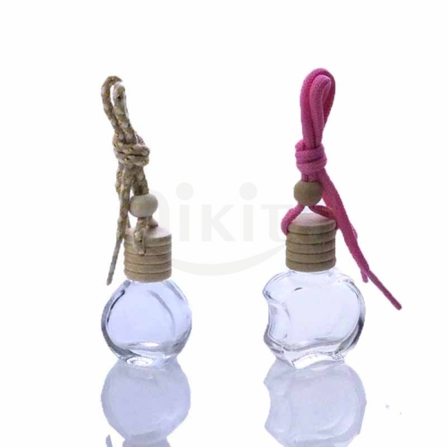 Fancy Car Perfume Bottle 5ml 10ml empty Heart Shape glass bottle with hanging wooden cap (CG05)