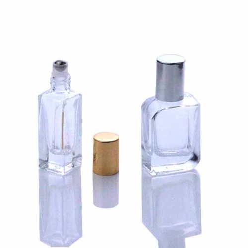 In stock Empty Square 5ml 10ml 15ml Square Clear Glass Roll on Bottle mini perfume bottle with metal Cap(NRB13-B)