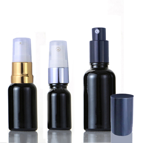 Customized Glossy Black Glass Bottle Pump 15ml 1/2oz Shiny Black Serum Bottle Packaging (GEP01-BB)