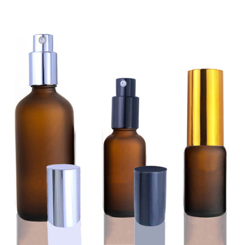 Amber Frosted Glass Lotion Pump Bottle 30ml 50ml 100ml Glass Skincare Pump Bottle for Packaging (GEP01-AF)