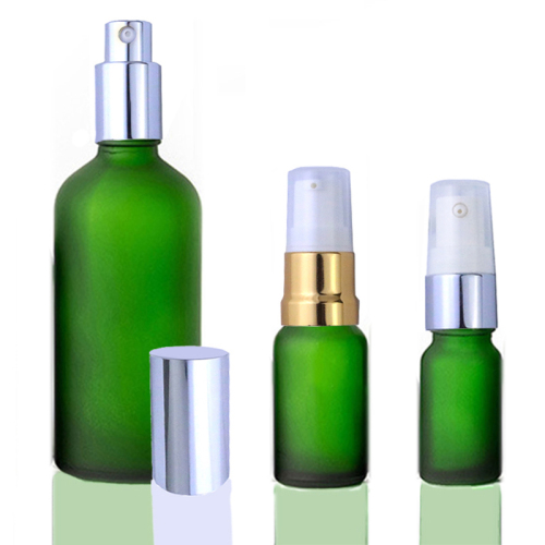 Green Frosted Pump Serum Bottle High Quality Glass 50 ml Cream Pump Glass Bottle Packaging (GEP01-GF)