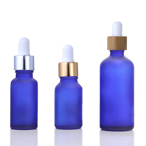 Factory In Stock 5ml 10ml 15ml 30ml 50ml Blue Frosted Glass Bottle Cosmetic Roud Empty Dropper Glass Bottle (GED01-BF)
