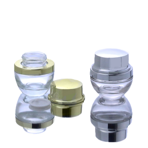 Luxury New Style Empty 30g 50g Unique Shape Clear Glass Jar Cosmetic packaging jars with silver gold Lid(GJM09)