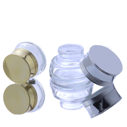 Luxury Fancy 30g 50g Empty Clear round skin care face Cream Glass Jar with tall gold silver lid(GJE02-C)