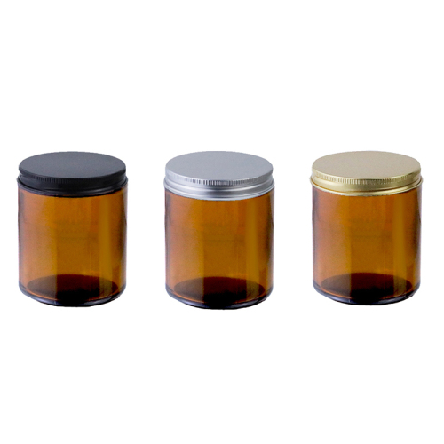 Round Amber Glass Candle Jar Container Empty Amber Glass Candle Jar With Lid Wholesale （GJM12）