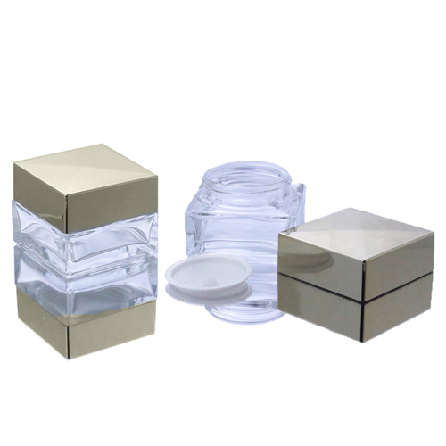 Luxury Simple Style Empty 50g Square Clear Glass Jar Skin Care Jar with light Gold lid(GJE06-C)