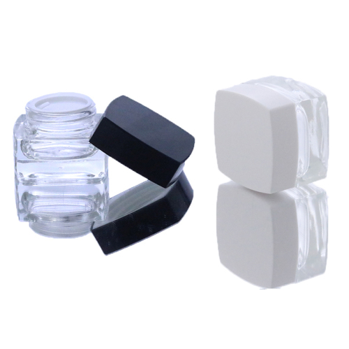 High Quality In stock Empty 30g 50g clear square Glass Skin care Cream Jar with Black White lid(GJM11)