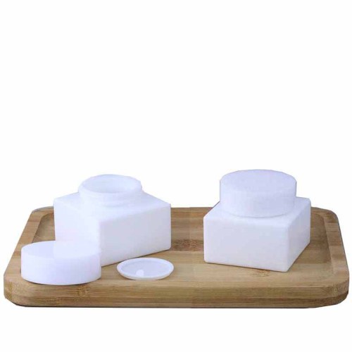 In stock empty 50g 50ml square white porcelain glass cosmetic cream jar container with white lid