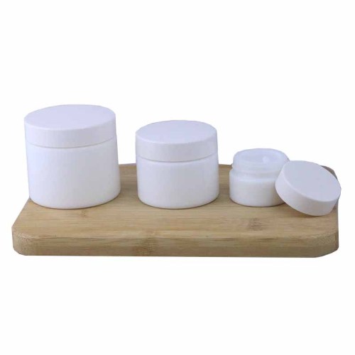 Luxury empty wholesale round 7g 15g 0.5oz 1oz 30g 50g 60g 120g white porcelain glass cosmetic cream jar with white lid (GJE15-W)
