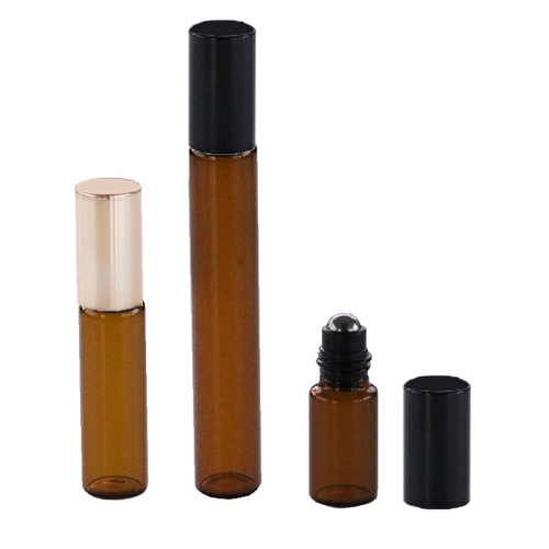 Factory Price In stock Empty Round 3ml 5ml 10ml Amber Glass Perfume Roll On Bottle Small Cosmetic Essential Oil Bottles (NRB04)