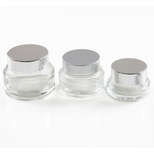 Low MOQ custom15ml 30ml 50ml clear glass cosmetic cream Inclined shoulder jars packaging with gold lid