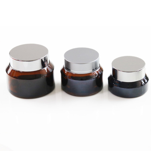 wholesale 0.5oz 1oz 15g 30g 30ml 50g 100g amber glass skincare cream Inclined shoulder jars packaging with black lid