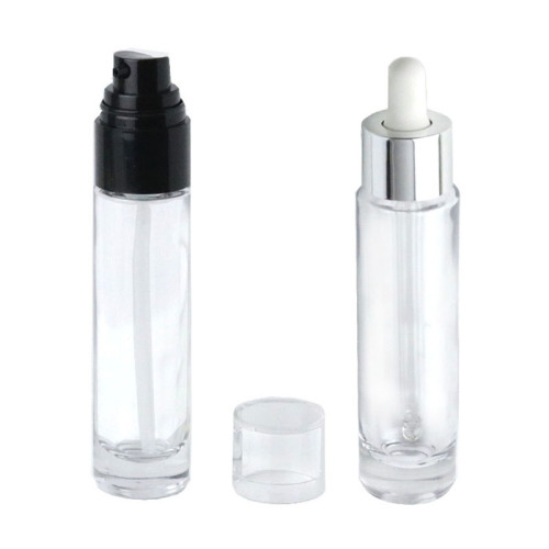 Wholesale Cosmetic 30ml 1oz Glass Serum Cream Pump Bottle  (GSF07)