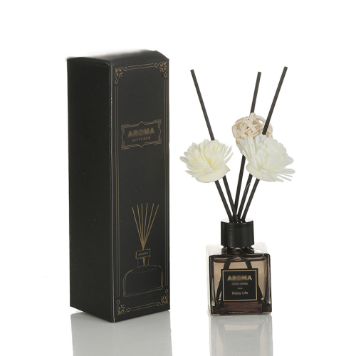Custom 50ml 100ml 200ml Square Black Glass Perfume Diffuser Bottle with Box Aroma Container Packaging (GFP03-H)