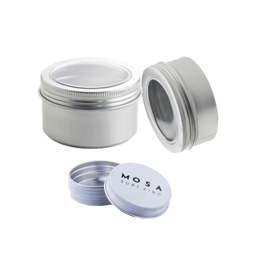 Silver Aluminum Jar Window Container Custom Round Aluminum Jar With Clear Window (NAL06)
