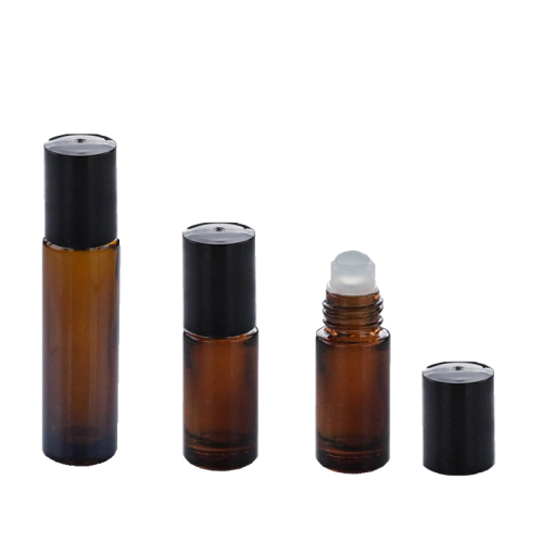High quality Empty Round Thick Amber Essential Oil Bottle 5ml 10ml 15ml Roll On Perfume Glass Bottle (NRB01-A)