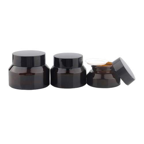 Low MOQ 15ml 30ml 1oz 50ml Amber Glass Cosmetic Cream Jar With Gold Plastic Cap (GJM06)