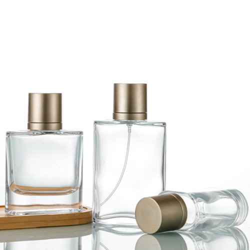 High Quality Transparent 30ml 50ml Classic Flat Round Empty Glass Bottles with black sprayer(GPM13)