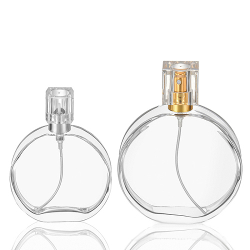 Clear Round Flat Perfume Glass Bottle Luxury Fancy Glass Perfume Bottle 100ml 50ml 30ml with Spray (GPM05)