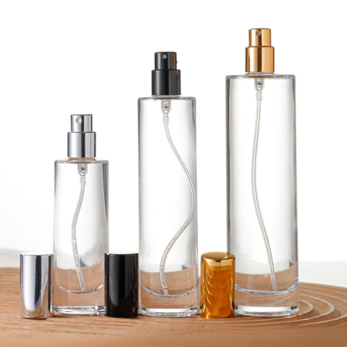 China Factory 30ml 50ml 100ml Clear Square Perfume Glass Bottle with Aluminum Gold Silver Spray (GPM19)
