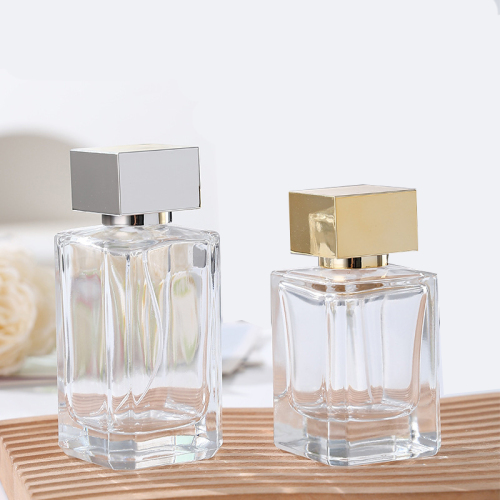 Luxury 50ml 100ml Arabic Style Square Clear Glass Perfume Bottle Gold Silver Cap Atomizer Sprayer Packaging (GPM18)