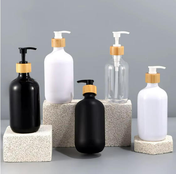 PET Bottles with Bamboo Pump, Sprayer for Cosmetics