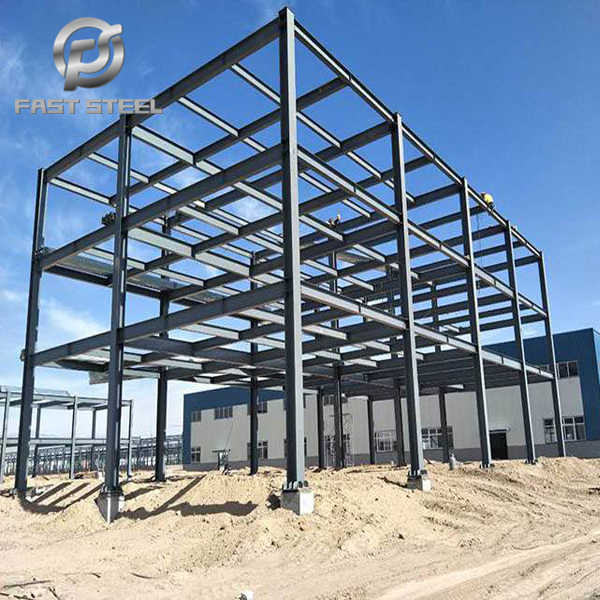 Steel column installation and calibration of steel structure plant