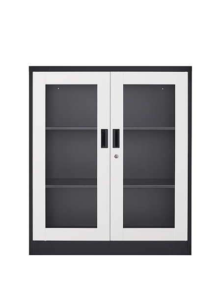 Metal Storage Cabinet with Glass Doors - 35.43" Locking Display Cabinet with 2 Adjustable Shelves, 3-Tier Steel Cabinet Locker for Home Kitchen, Living Room, Bedroom