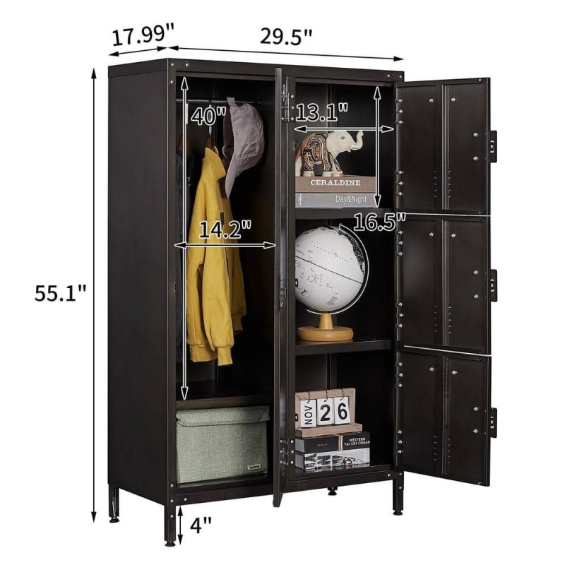 Industrial Style Locker Steel Wardrobe Storage Cabinet with Lockable Doors 55.1 in. H x 17.9 in. D x 29.5 in. W