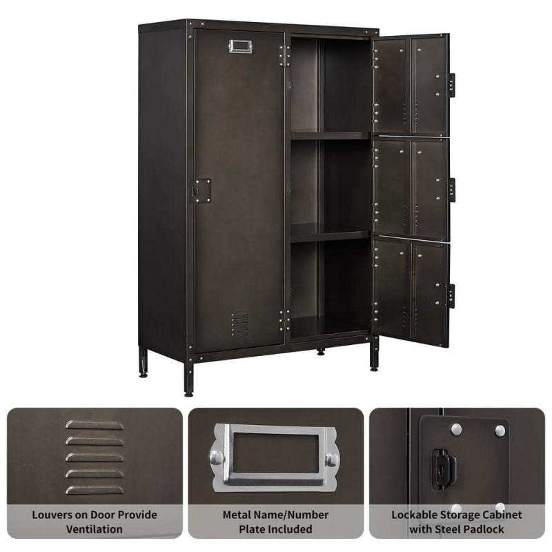 Industrial Style Locker Steel Wardrobe Storage Cabinet with Lockable Doors 55.1 in. H x 17.9 in. D x 29.5 in. W