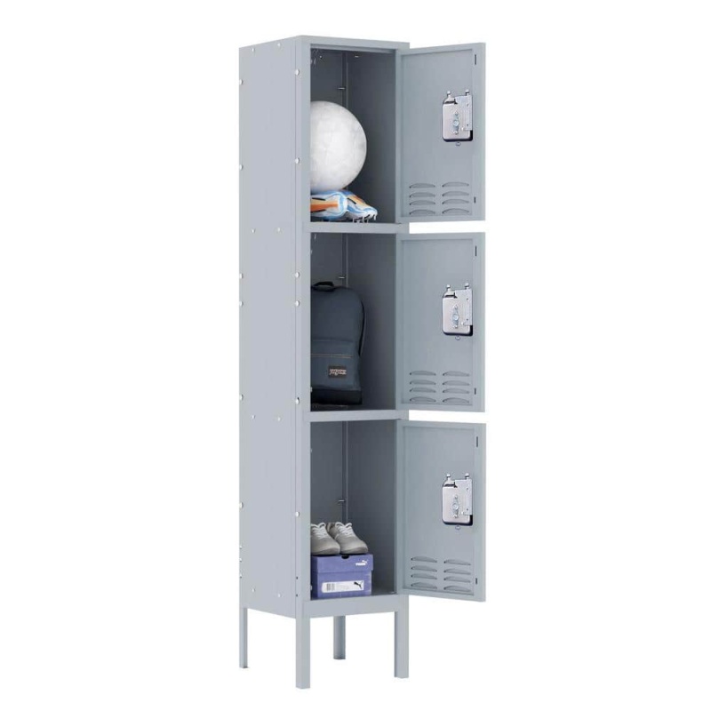 3-Tier Shelf Metal Locker for Employees Students Gym Storage Cabinet Locker in Gray, 66 in. H x 12 in. D x 12 in. W