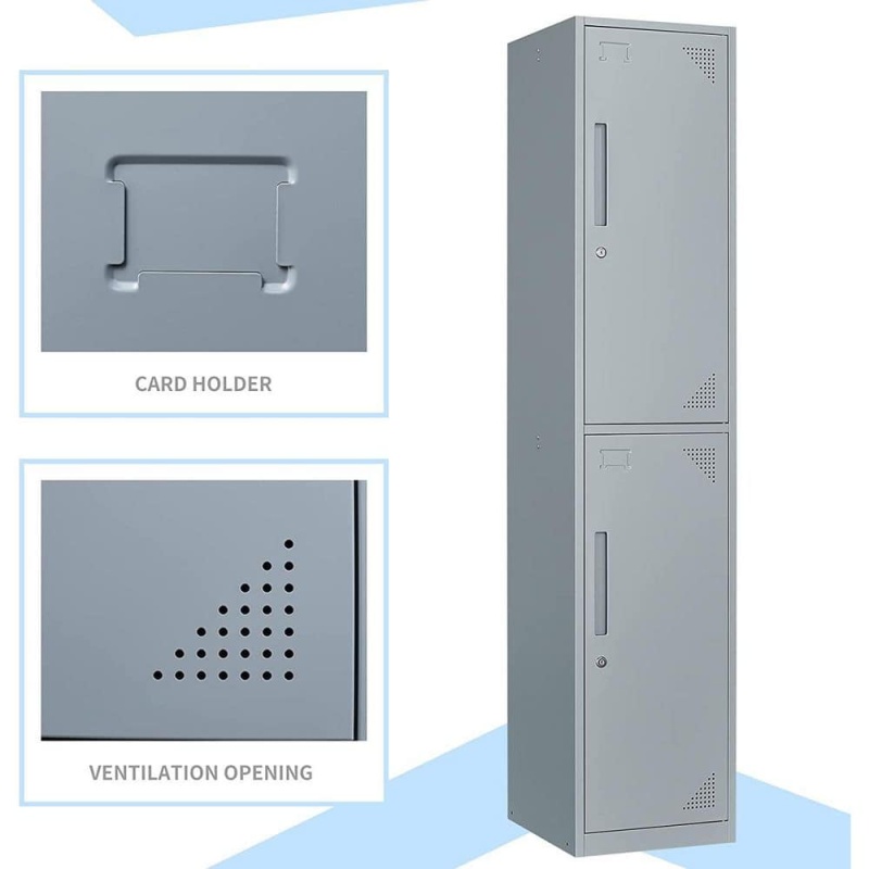 Double Tier Metal Locker Cabinet with Doors and Keys in Grey School Gym Locker 17 in. D x 15 in. W x 71 in. H