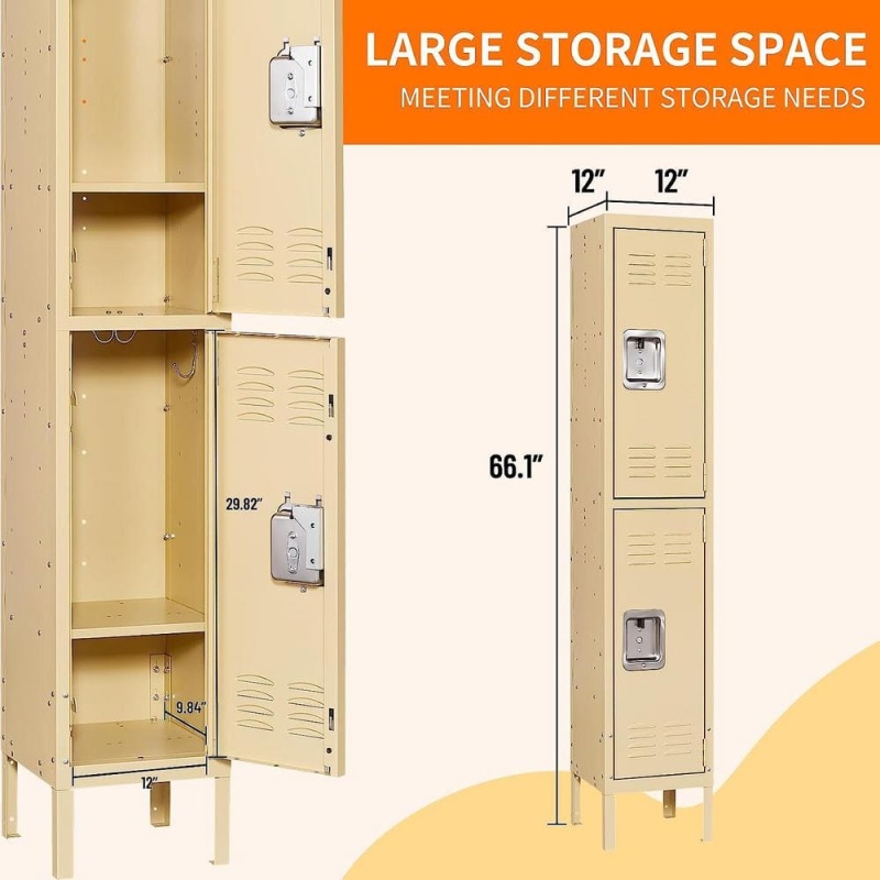 MLEZAN | 4-Tier Metal Locker with 2-Doors, Storage Locker for Gym, School, Office, Stuff Students Employee in Camel-Color