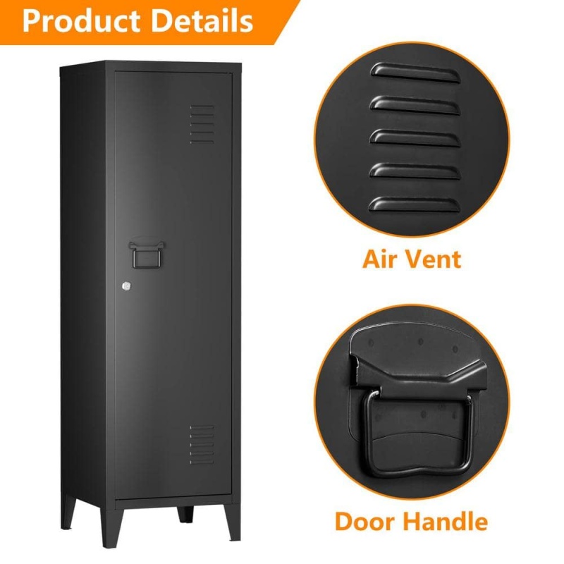 MLEZAN | 50" Storage Locker Cabinet Employee Lockers with 1 Door, Steel Lockers for Employees, Home Gym Office Garage (Black)