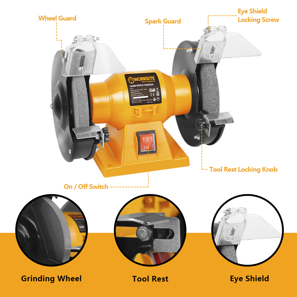 WORKSITE Bench Grinder Polisher Machine 200W Double Head Wire