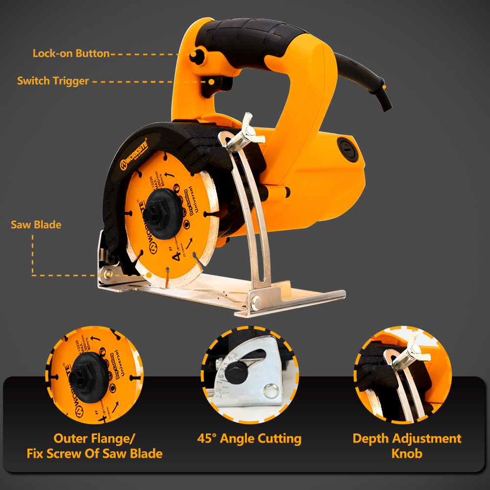 WORKSITE 220V Marble Cutter Saw Machine Price Tiles Stone Cutting Cutter Circular Saw 1400W Hand Electric Marble Cutter