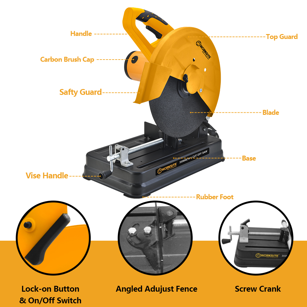 WORKSITE High Speed Concrete Cutting Off Saw Woodworking Power Saws Tool Portable Electric 220V Metal Abrasive Miter Cut Off Saw