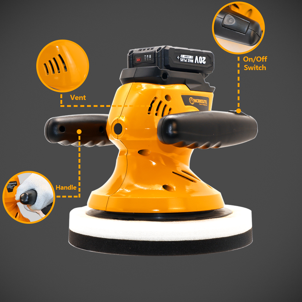 WORKSITE Polisher Machine Car Paint Wax Floor Drywall Dual Action Detailing Waxing Buffer 20V Battery Mini Cordless Polisher