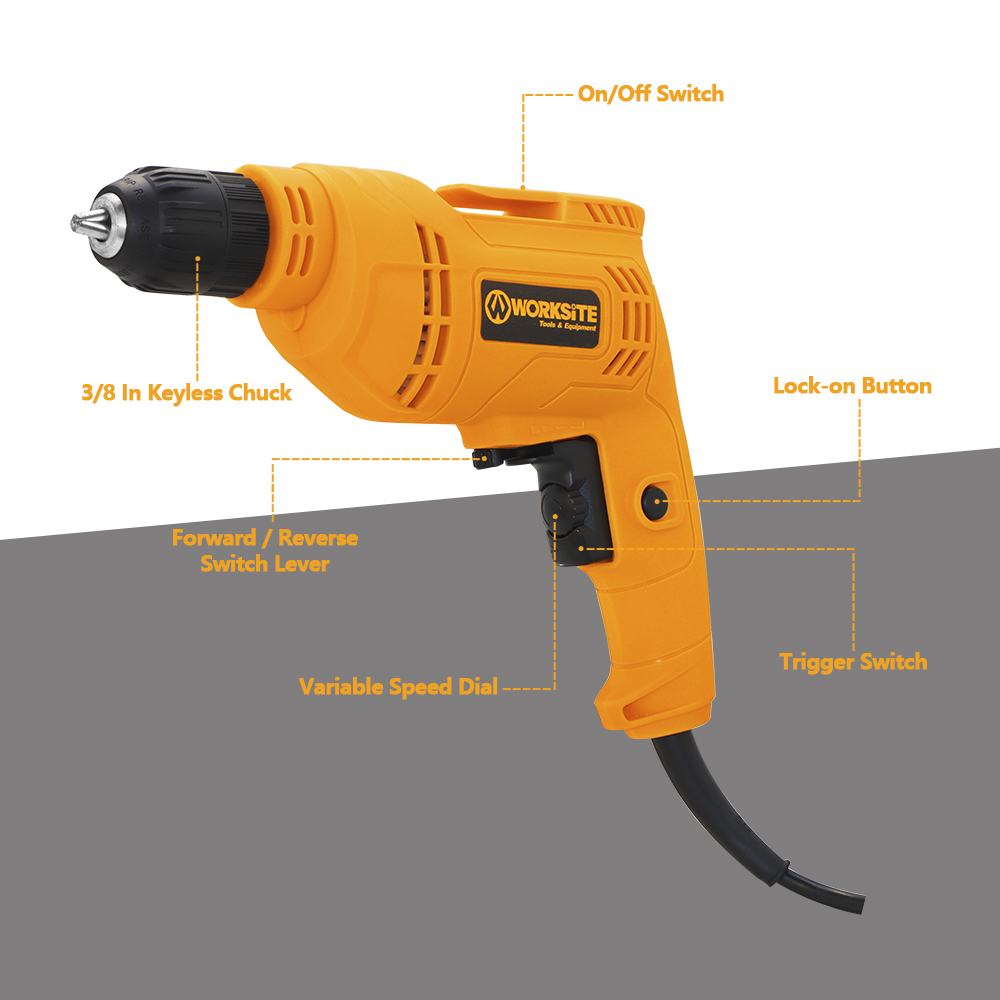 WORKSITE High Quality Electric Drill Hand Drilling Machine Power Tools Heavy Duty Corded 3/8-Inch Keyless Chuck Drill 10mm
