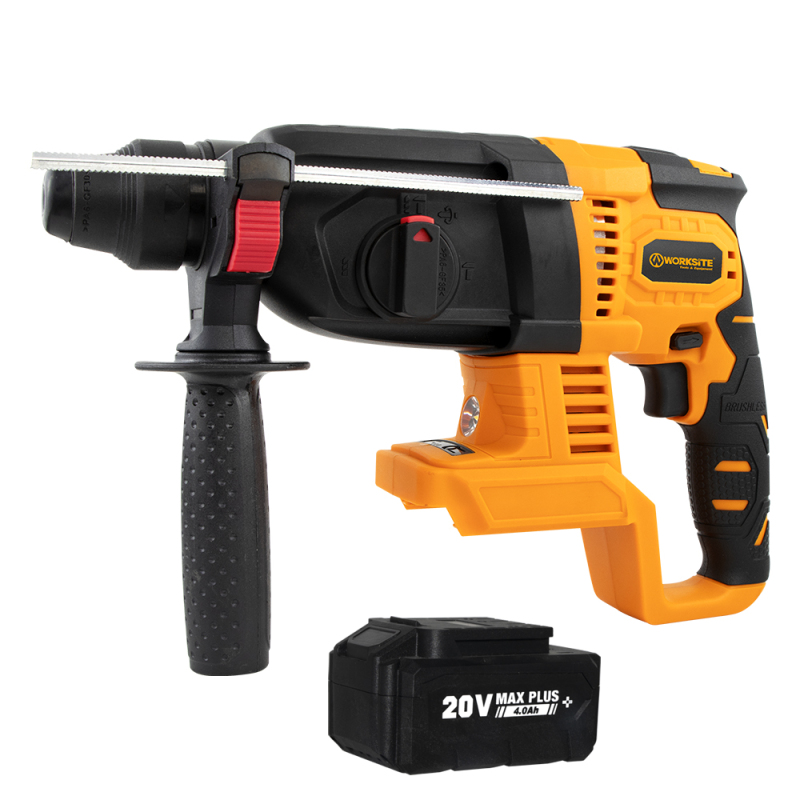 WORKSITE SDS Plus Brushless Rotary Hammer Machine Professional Rotary Hammer Drill Tool 4.0Ah Battery 20V Cordless Rotary Hammer