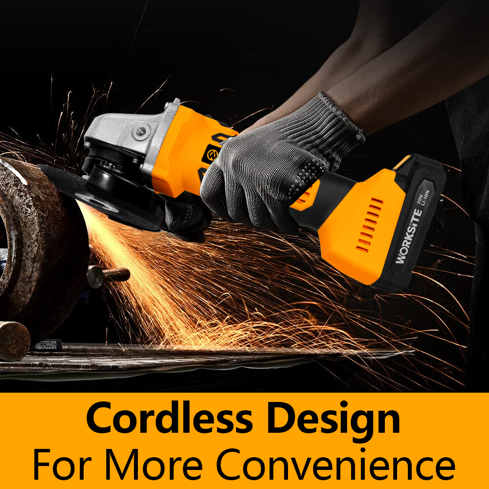 WORKSITE Angle Grinder Brushless 20V Cordless Portable Metal Concrete  Cutter Tools Machine 115mm Battery Power Wireless