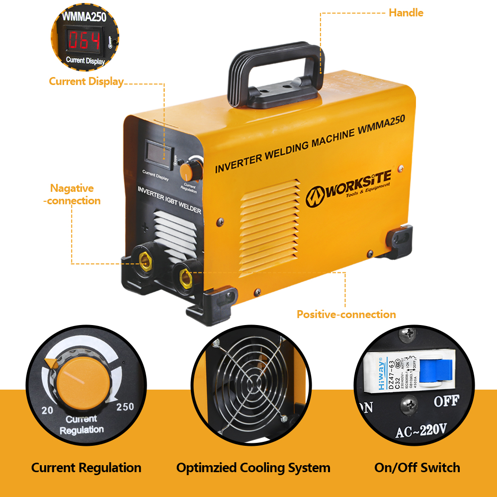 WORKSITE DC Inverter Welding Machine Manufacturers Metal Works Mini Portable Digital Inverter Aluminum 250Apm Welding Machine