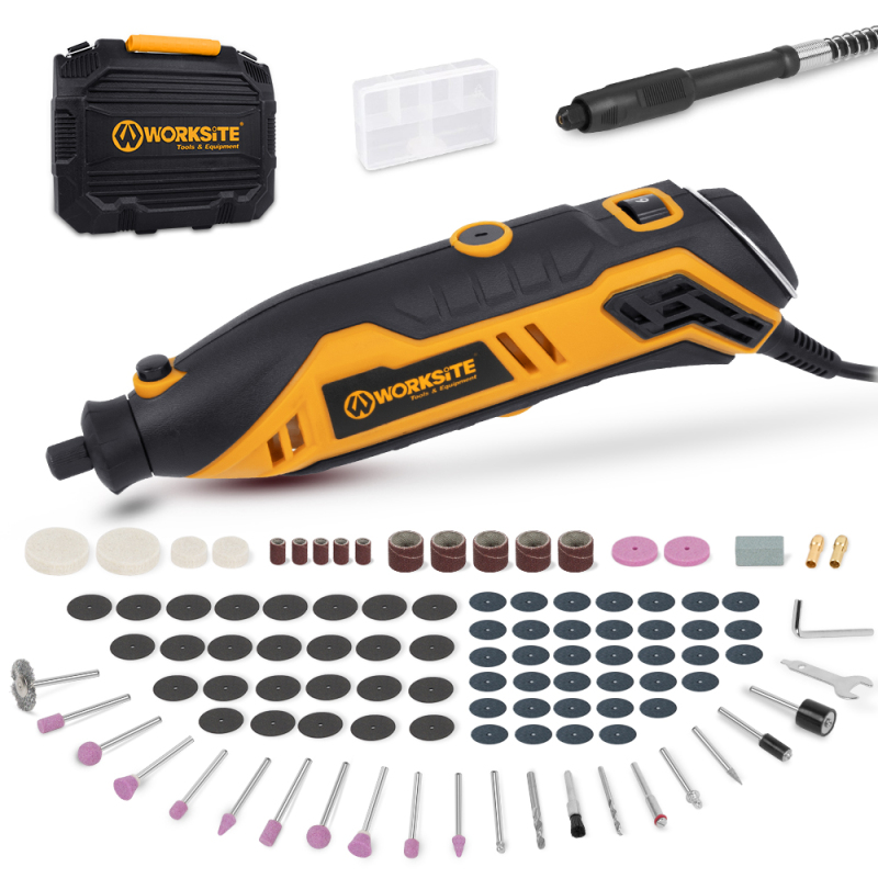 WORKSITE 220V Rotary Tool 107 Accessories Set Flexible Shaft Power Cutting Engraving Carving Tools Wood Mini Electric Rotary Tool Kit